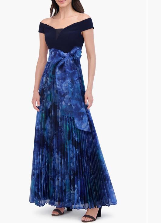 Eliza J Dresses & Skirts - Eliza J Pleated Off-Shoulder Navy Gown - Size 18 (new)